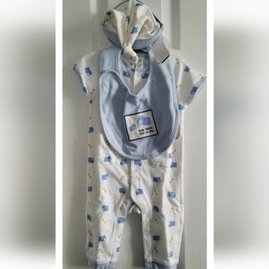 NWT Baby GAP Boy's Blue Hippo One Piece Short Sleeve Hat Bib Set Size 3-6 Months